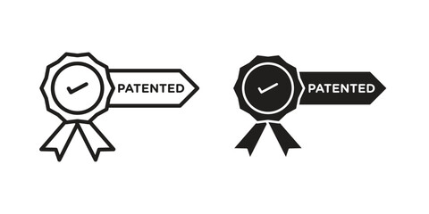 Patented icons line and solid version, outline and filled vector design set