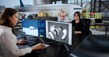 Aircraft Engineers Perform Technical Maintenance Check On Screen