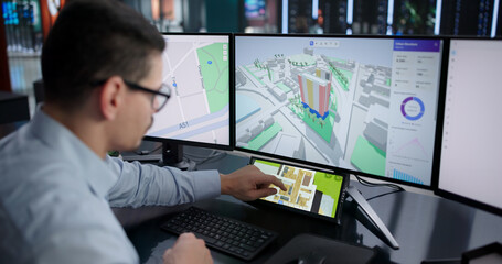 Young Hispanic Man Using CAD Software