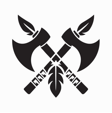 Crossed Tomahawk Silhouette Logo Vector Isolated on White Background