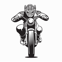 Mexican Luchador on Motorcycle, Vector Art Illustration on White Background