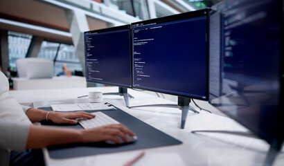 Fototapeta premium Portrait Of Young Programmer Developing Web Backend Code