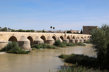 Fototapeta premium Roman Bridge with Calahorra Tower - in the Spanish city of Cordoba, Andalusia, Spain