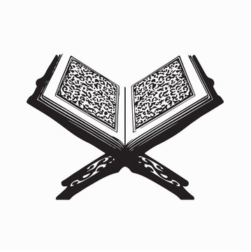 Opened Quran Islamic Holy Book on Stand Image Vector Isolated on White Background