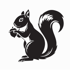 Squirrel Holding Acorn Silhouette Vector Isolated on White Background