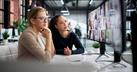 Female Entrepreneur Leading Virtual Office Meeting