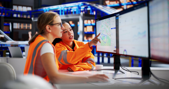 Women Using Route Planning App For Logistics And Fleet Management. A Woman