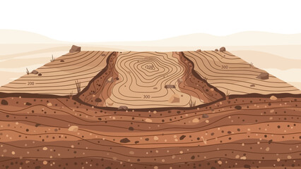 Cross-Section Terrain Illustration: An illustrative cross-section depicts the layers of earth, revealing geological formations, soil composition, and the diverse characteristics of terrain.