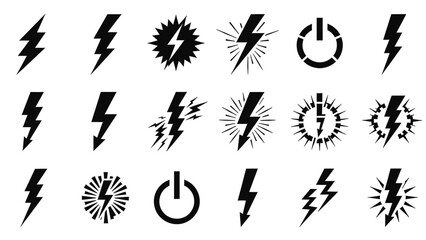 Electric Power Symbol Collection: A comprehensive collection of iconic symbols representing electric power, showcasing diverse styles and designs.
