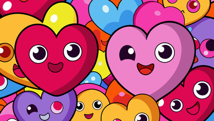 Fototapeta premium A whimsical array of colorful heart-shaped characters expressing love and joy Vector