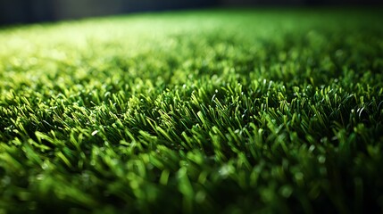 Closeup view of vibrant green artificial grass