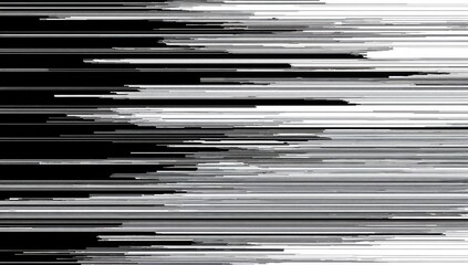 Horizontal lines of gray, white, and black merge in an abstract pattern