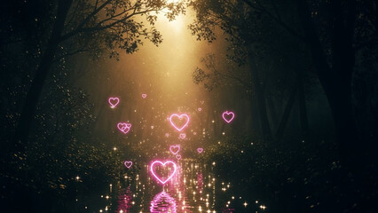 Fantasy woodland scenery with romantic light and mystical atmosphere