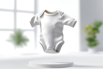 White Baby Bodysuit Onesie Mockup Isolated on Studio Background