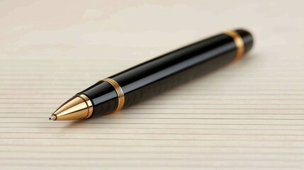 Elegant black pen on wood desk, close-up