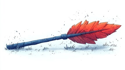 Broken arrow in grass; battle aftermath; illustration