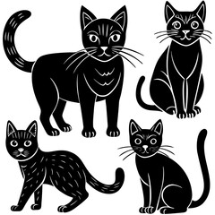 Obraz premium Whimsical black cat silhouettes in various poses Vector