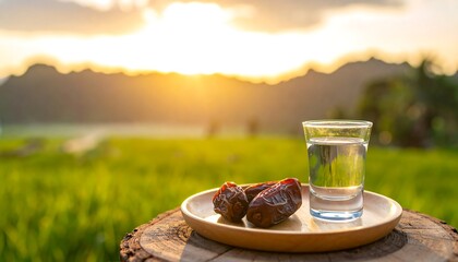 Dates and water for breaking fast during Ramadan at sunset.