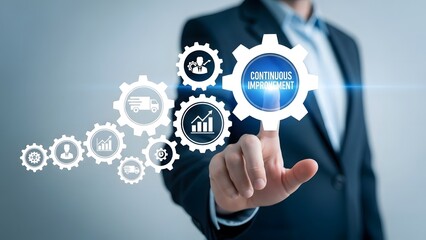 Business concept of continuous improvement with gears and icons