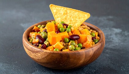 Colorful Vegan Bowl with Nacho Chip - Healthy and Delicious.