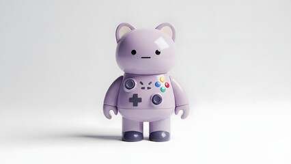 Purple cartoon bear with game controller design on body.