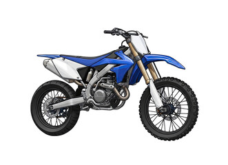 Obraz premium Blue and White Dirt Motorcycle With Black Tires and Gold Forks On Transparent Background