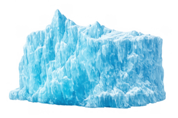Blue glacial iceberg floating in cold polar water showing climate change and environmental issues, transparent background