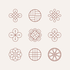 Set of traditional Korean patterns. Illustrations of traditional East Asian decorative icons.