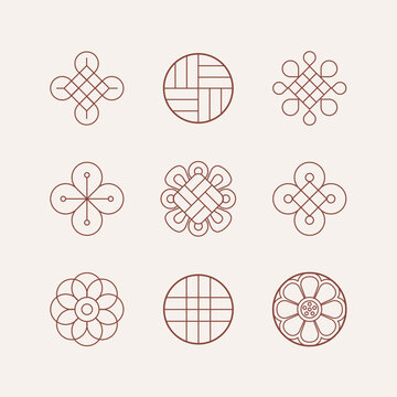 Set of traditional Korean patterns. Illustrations of traditional East Asian decorative icons.