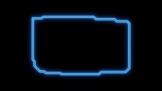 Glowing Blue Neon Rectangle Outline on Black Background for Overlay and glowing outline