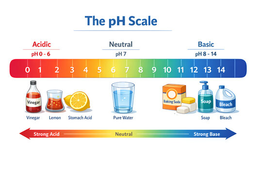 Illustrated pH Scale Diagram Showing Acidic Neutral and Basic Substances