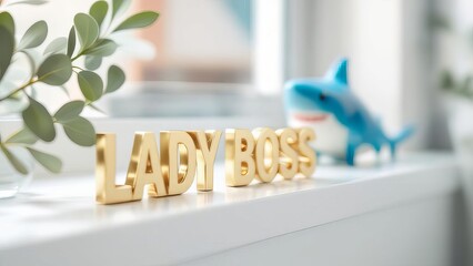 Motivational lady Boss Display with Plant and Toy