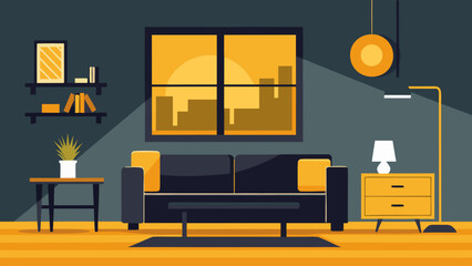 Fototapeta premium Modern living room with large window Vector