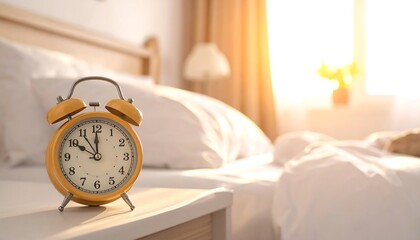Alarm Clock on Nightstand - A Wake-Up Call in the Morning Light.