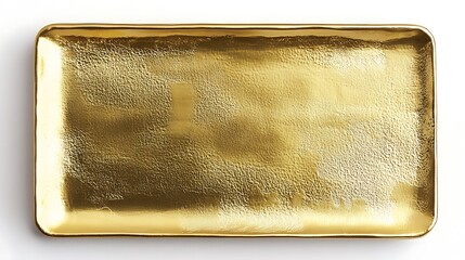 Luminous gold rectangular tray showcases a shimmering, textured surface on a clean white backdrop