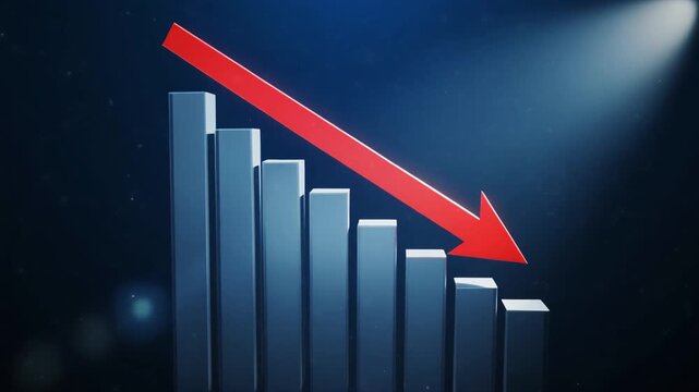 A cinematic 4K video animation of a declining bar chart, each bar falling one by one