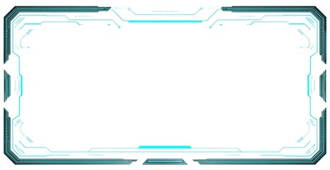 Cyan border intricate lines and shapes form a modern, futuristic interface