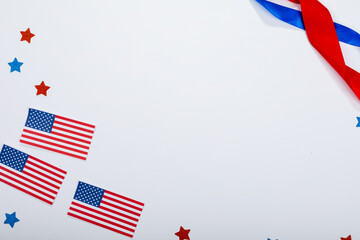 Usa flag by red and blue star glitters with copy space on white background