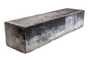 Rectangular concrete block with rough texture and varying shades of gray and white isolated on a transparent background