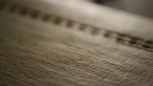 Detailed close-up of a textured fabric surface featuring an elegant woven pattern, moving slowly.