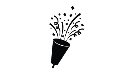 A black of a party popper with confetti and streamers a white white with celebration and festivity and illustration Silhouette vector on whit Background