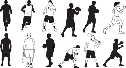 Silhouettes of athletes playing various sports together