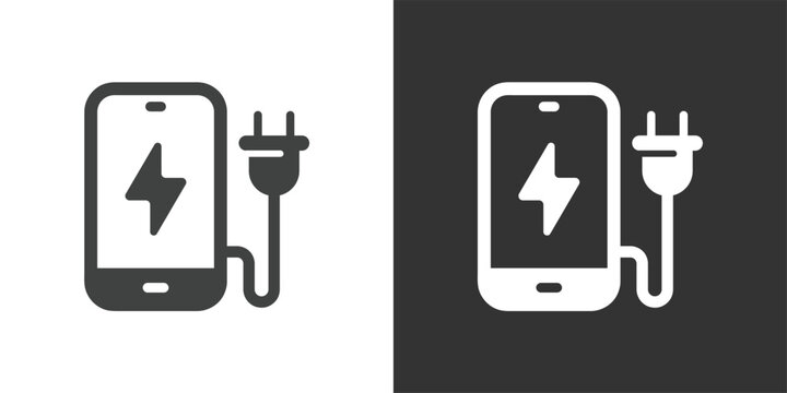 Smartphone with Electric Plug Charger icon. Solid glyph series icon