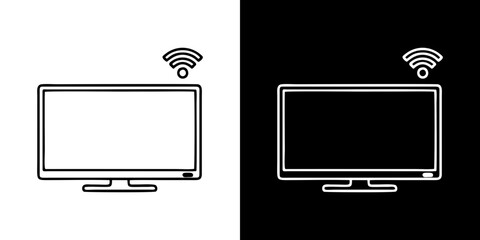 Contemporary smart television icon showcasing wireless network capability, representing home entertainment, streaming media, and modern digital connectivity solutions for various applications
