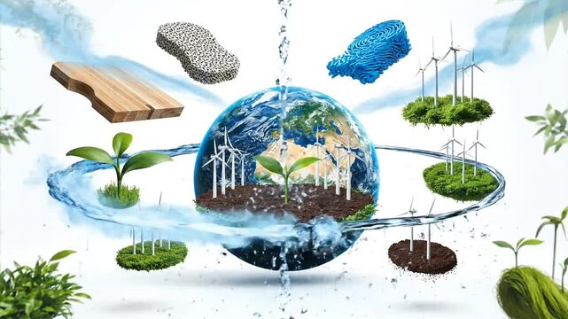 Sustainable Earth with Renewable Energy Sources and Recycling Surrounding the Globe