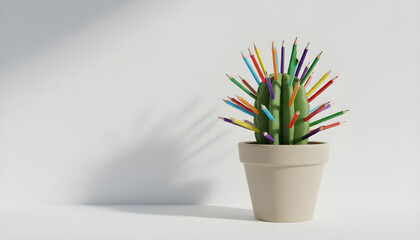 Cactus plant growing colored pencils for creativity
