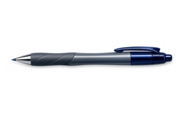 Blue ballpoint pen lying horizontally, school and office supply for writing, drawing, and signing documents