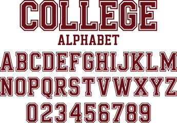 Red and White Bold College Alphabet and Numbers Font