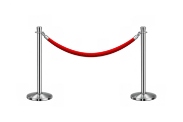 Stanchion velvet rope barrier creating an exclusive line for crowd control at an event, transparent background