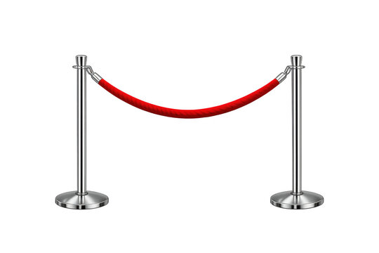 Stanchion velvet rope barrier creating an exclusive line for crowd control at an event, transparent background